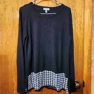 Kim Rogers sweater with houndstooth hem line